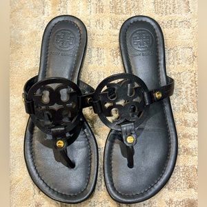 Tory Burch Black Leather Miller Flat Sandals